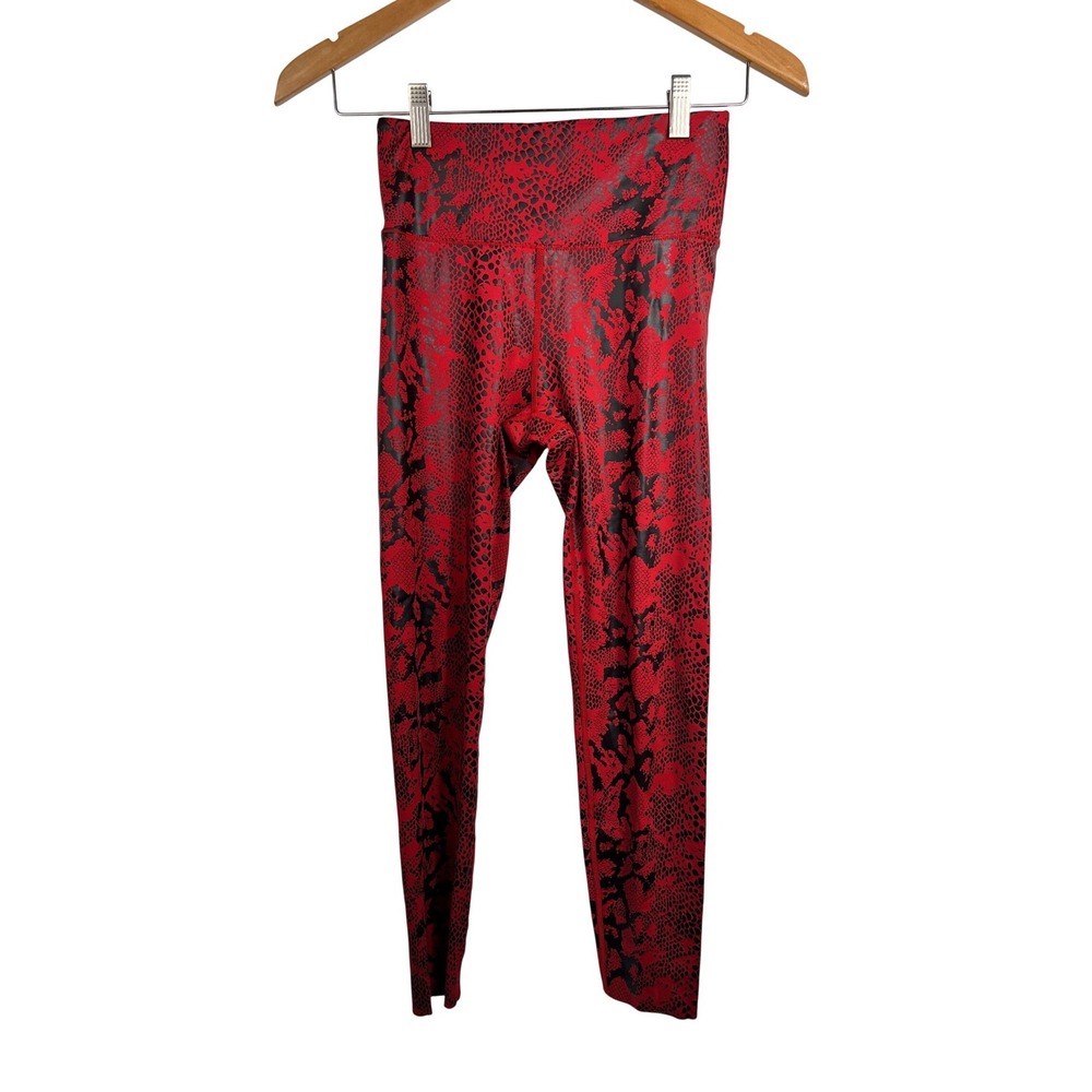 AR-33 Womens Red Black Snakeskin Print High Rise Athletic Leggings Size Small
